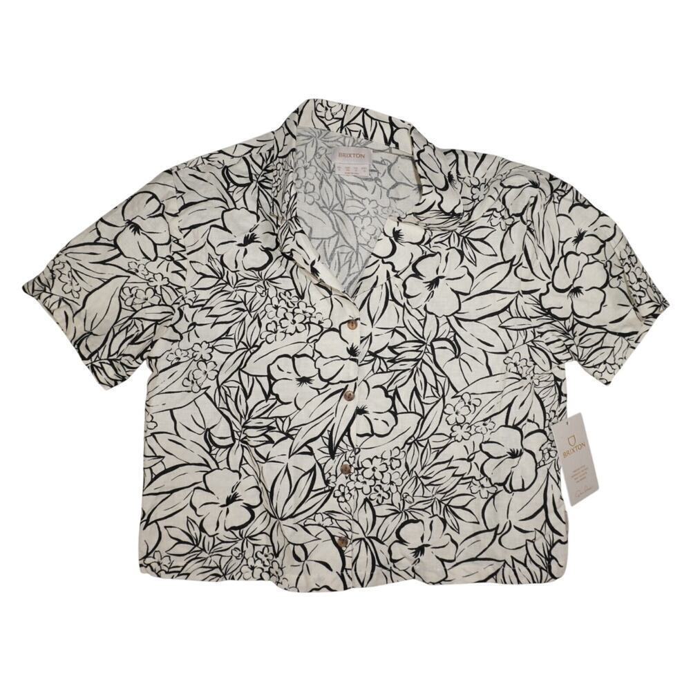 NWT Brixton Floral Button Up Shirt Womens Size 2 Linen Blend Cropped